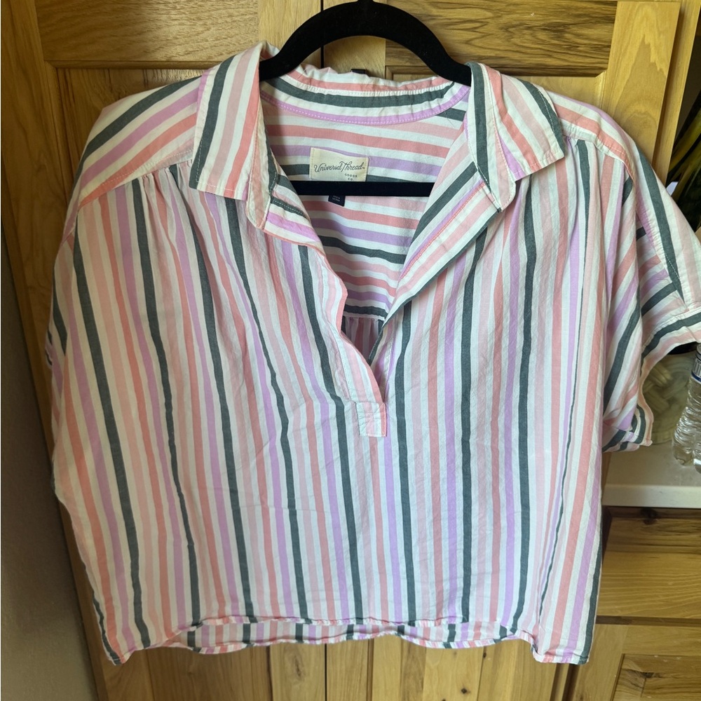 Universal Thread Pink and Gray Striped Shirt